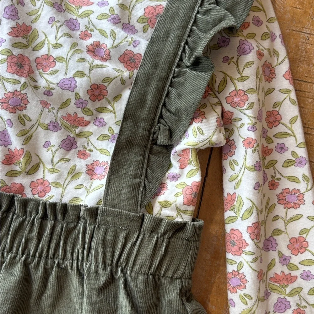 NWOT Carter's Floral Top with Corduroy Pinafore 3t